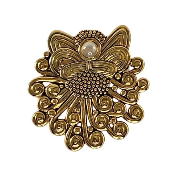 Vintage Danecraft Gold-Tone Brooch With Faux Pearl & Swirl Design - Picture 1 of 8